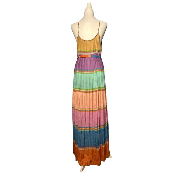 CURRENT AIR Los Angeles Pleated Rainbow Stripe Maxi Dress Size M EUC Boho - Picture 5 of 9
